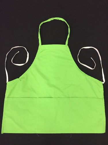 Lime green kitchen bib apron w/ 3 fold up pockets, spun poly, 100% american made for sale