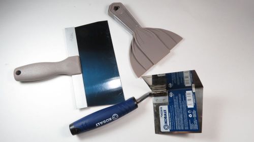 Kobalt small inside corner trowel + 8 inch blue hawk taping knife &amp; 3 plastic for sale