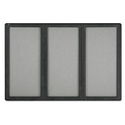 Enclosed Fabric-Cork Board, 72 x 48, Gray Surface, Graphite Aluminum Frame