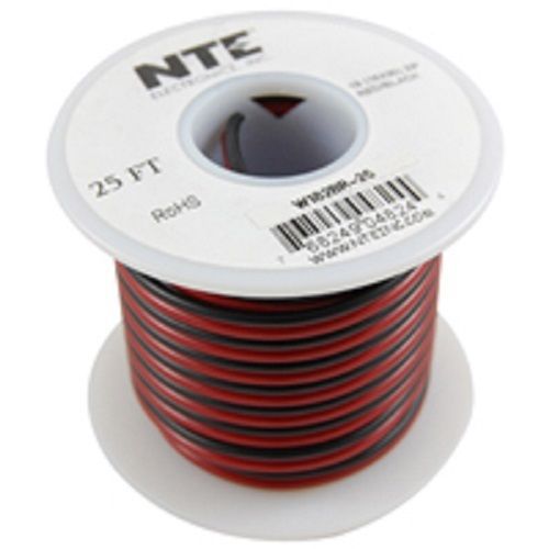NTE W182BR-25 Wire-Bonded Parallel Black/Red Speaker Wire 18 Gauge 25 FT Spool