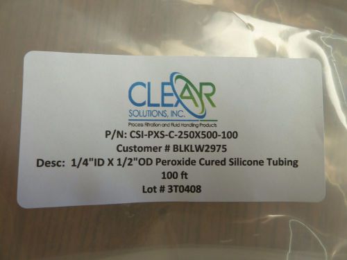 Silicone tubing, Peroxide cured, 0.25&#034;ID X 0.50&#034;OD, 100FT.