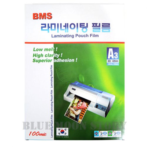 100pk A3 Laminating Pouches Film 303X426mm 12X16.7&#034; 100mic Made in Korea
