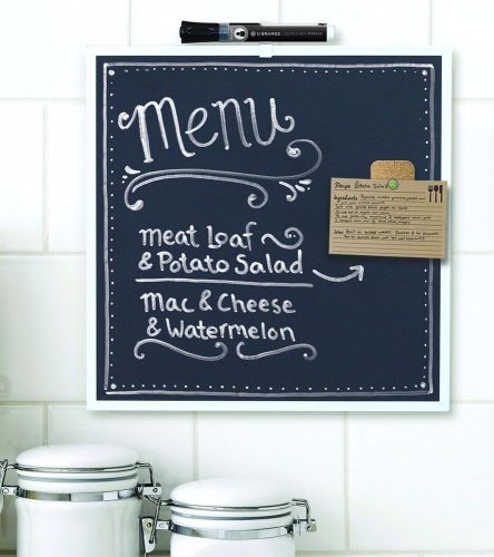 Small Magnetic Chalkboard  11.5 x 11.5 with Cork Magent and Liquid Chalk Marker