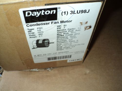 Dayton 3lu98 motor , 1/2 hp , 1075 rpm , 48yz fr , 460 v , 1 phase , hvac/r app for sale