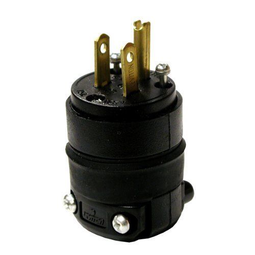 Leviton 000-515pr-000 15 amp black rubber plug grounded 125 volt new for sale
