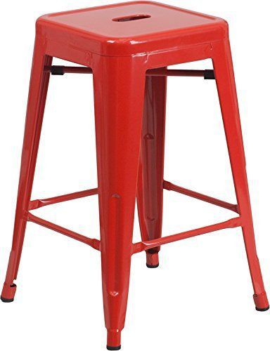 New flash furniture backless metal counter height stool  24-inch  red for sale