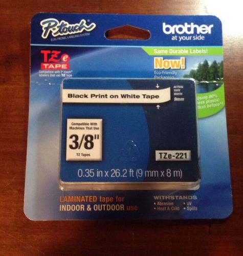 GENUINE Brother P-Touch TZe-221 Label Tape TZ221 3/8&#034; Black/White fits PT-D200