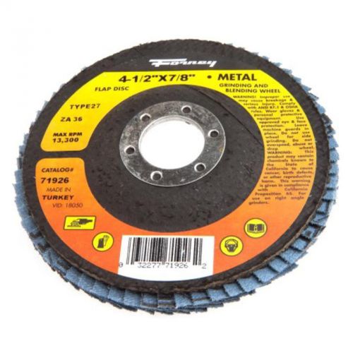 4-1/2&#034; 36-Grit Flap Disc, Type 27 Blue Zirconia With 7/8&#034; Arbor Forney 71926