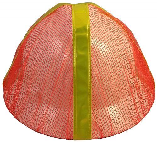 Hardhat mesh covers for full brim hard hats (orange with lime stripes) for sale