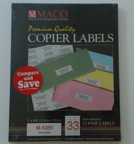 Maco M-5351 Self Adhesive Copier Labels- 3300 labels-100 sheets 1&#034;x2-3/4&#034; Size
