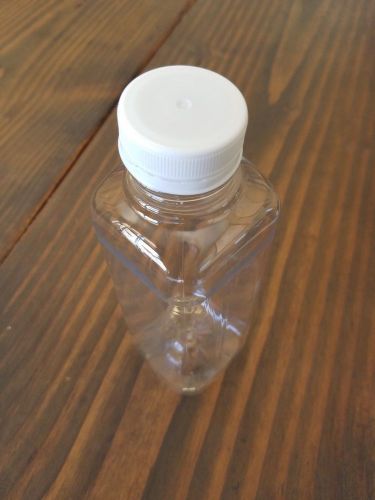 16 oz. Clear PET Plastic Square Beverage Bottles with caps.
