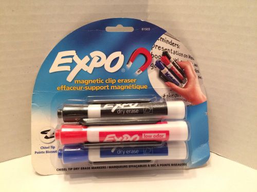 Expo Magnetic Clip Eraser w/ Markers Chisel Assorted 3 Markers Per Pack SAN81503