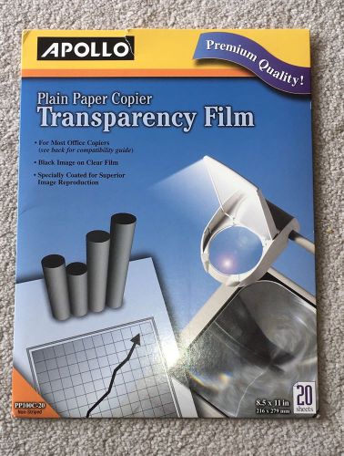 Apollo Plain Paper Copier Transparency Film Pack Of 20 Sheets PP100C-20
