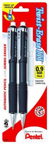 Pentel Twist-Erase III Automatic Pencil with 2 Eraser Refills, 0.9mm, Assorted 2