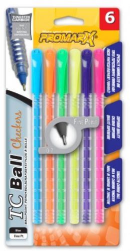 Promarx TC Ball Checkers Ballpoint Pens With Assured Grid Barrels, Blue Ink,