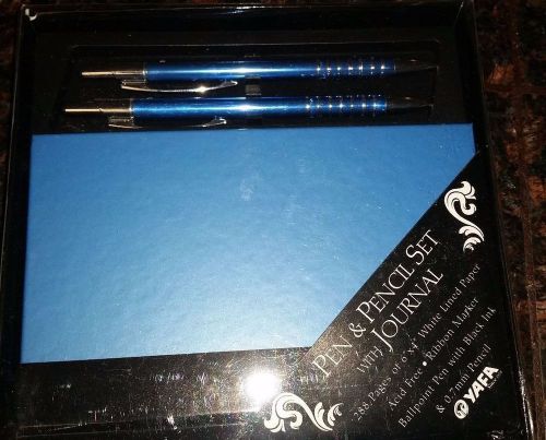 Blue Beautiful Yafa Fine Pen &amp; Pencil Set With Matching Journal NIP! Great Gift!