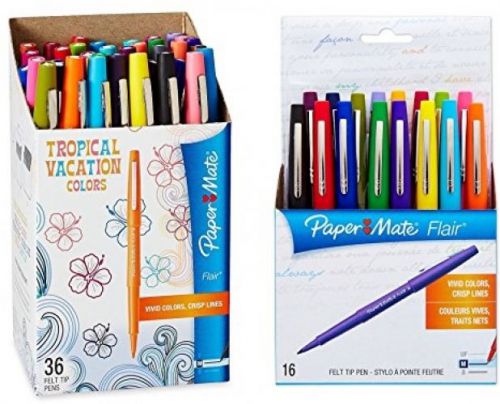 Paper Mate Flair Felt Tip Pens, Medium Point, Limited Edition Tropical and 52