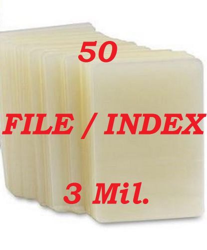Laminating Laminator Pouches Sheets Index Card 3-1/2 x 5-1/2  50- Pack 3 Mil.
