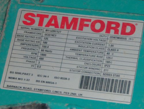 Stamford generator head uci274c1 125 kva 3 ph 480v for sale