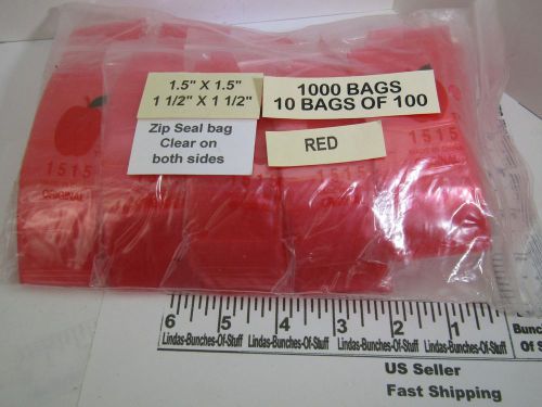 1000 RED CLEAR BAGS 1 1/2&#034; X 1 1/2&#034; 2 MILL PLASTIC ZIP SEAL BAGS NEW!