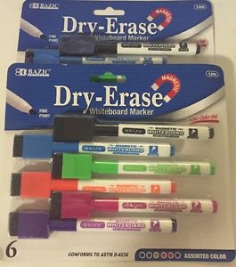 Two Packs BAZIC Fancy Color Magnetic Dry-Erase Whiteboard 6 Markers