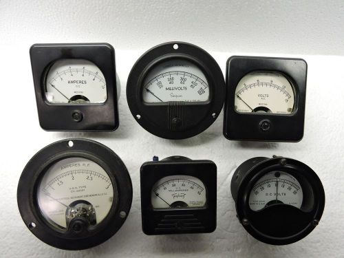 Ammeters, voltmeters, lot of 6, volts, amps, milliamps, &amp; millivolts, weston for sale