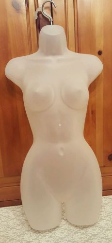 Brand new female dress mannequin w/ hanging hook in white frost hard plastic for sale