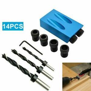 14PCS Oblique Hole Jig Punch Positioner Kit Woodworking Fixture Screw Drill Tool