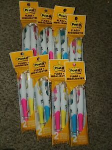 LOT of 8 Sets 3M Post-It Flags + Highlighters  New! Pink Yellow Blue Lot of 16