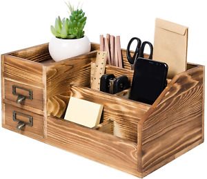 Rustic Wooden Desktop Organizer Office Supplies Brown Tabletop Storage Cabinet