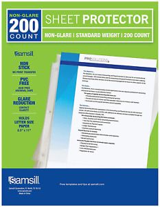 Samsill Plastic sheet protectors for 3 ring binder, Non-Glare Standard Weight, T
