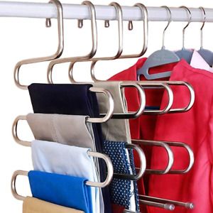 S-Type Stainless Steel Clothes Pants Hangers Closet Storage Organizer for...