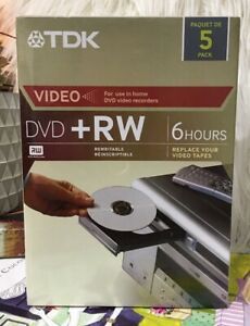 TDK Video DVD+RW 4.7 GB Up To 4X Compatible (5 pack) NEW SEALED IN PLASTIC