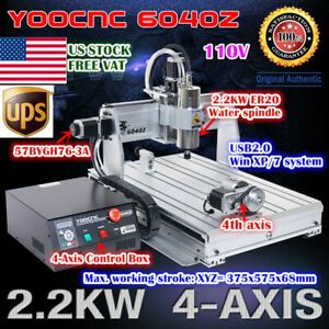 USUSB Port 110V 4 Axis 6040 2.2KW Water Spindle Motor USB Mach3 CNC Machine