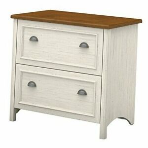 Fairview 2 Drawer Lateral File in and Tea Maple Cabinet Antique White
