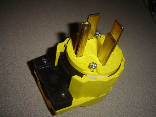 Pass &amp; seymour 5761-an spec grade grounding angled plug; 60a 250v 3 pole yellow for sale