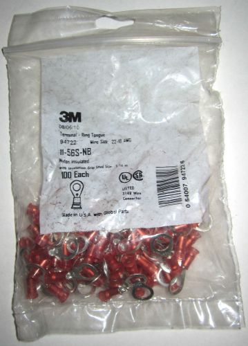 NEW 100 pack 3M 94722 Red Nylon Ring Terminals 22-18 AWG 5/16&#034; stud