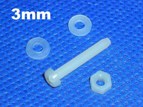 50pcs nylon 3*20mm bolts , 50pcs nylon m3 nut , 100pcs nylon m3 washer for sale