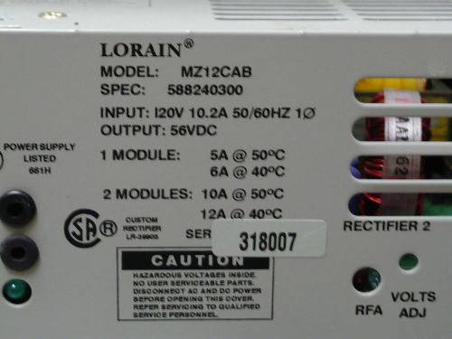 Lorain mz12cab -48vdc power shelf marconi -48 *tested 90 day warranty*  mz6a50 for sale