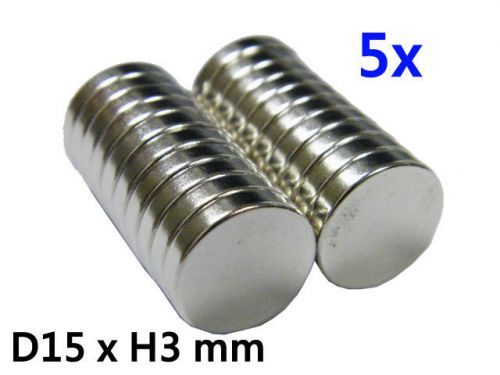 5pcs super strong neodymium rare earth magnet n38 disc 15 mm dia. x 3 mm thick for sale
