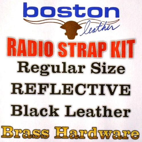 Boston leather radio strap kit, reflective, black leather, brass hardware for sale