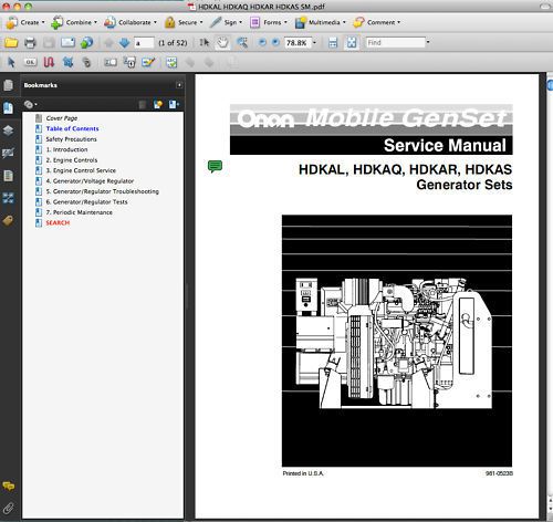 Onan HDKAL HDKAQ Genset IPC Parts Catalog SERVICE MANUAL Operator&#039;s -7- MANUALS
