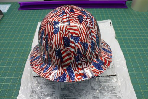 New Custom American Flag Full Brim Hard Hat Ratchet Head Gear Jackson Safety