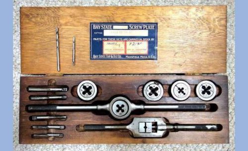 antique BAY STATE TAP &amp; DIE SCREW PLATE w/ORIG WOOD BOX tool MANSFIELD MA