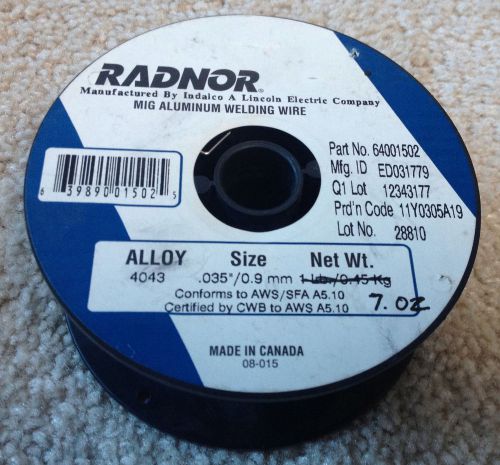 Radnor ER4043 Alum Alloy MIG Welding Wire .035&#034; / 0.9mm 7oz Roll