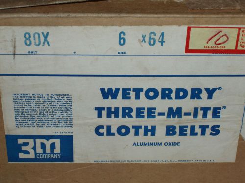 Ten WETORDRY Three-M-ITE Cloth SANDING Belts, 80 grit, 6&#034; x 64&#034; from 3M, New