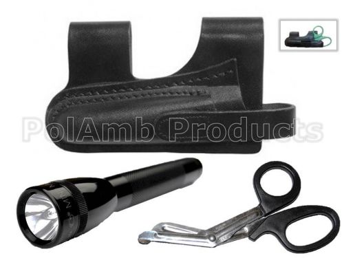 Leather horizontal scissor/torch pouch inc maglite + black shears for sale