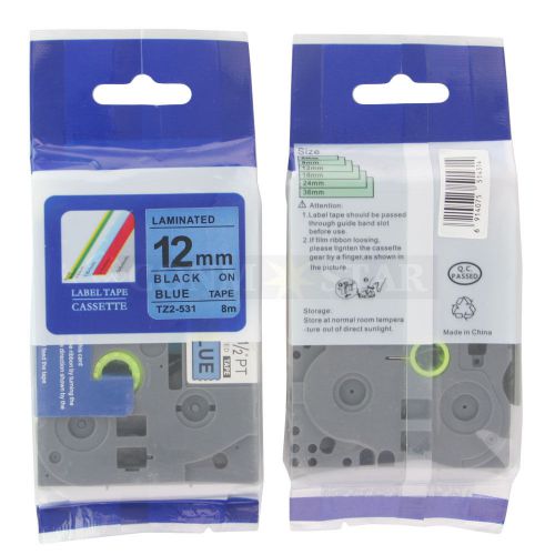 1pk black on blue tape label compatible for brother p-touch tz tze 531 12mm 1/2&#034; for sale