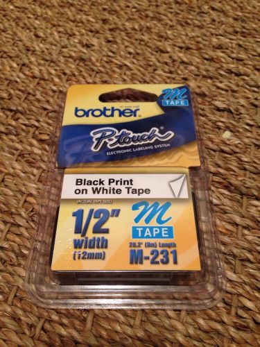 Brother P-Touch 1/2&#034; Width Black Print on White Tape NEW