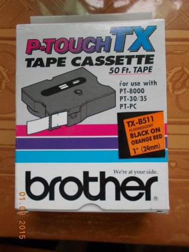 Brother labeler tape cassette tx-b511 fluorescent 1&#034; black on orange red for sale